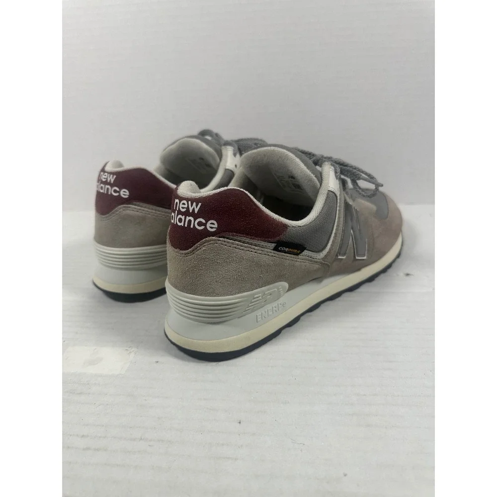 New Balance 574 Grey Burgundy Cordura Suede Sneakers U574KBR Mens 13 Womens 14.5